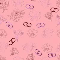 bruiloft floristische vector naadloze patroon met bloemen en ringen. voor inpakpapier, uitnodigingen en groeten