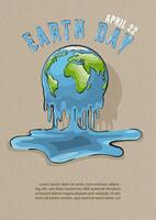 poster campagne van aarde dag in concept globaal opwarming met voorbeeld teksten Aan bruin papier patroon achtergrond. vector