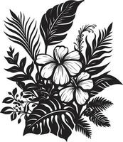 exotisch bloemblad schoonheid zwart icoon eiland bloeiend essence vector ontwerp