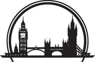 Theems rivier- panorama zwart icoon londen toren brug vector zwart ontwerp