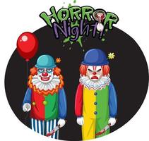 horrornachtbadge met twee enge clowns vector