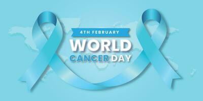 wereld kanker dag. schoonschrift poster ontwerp. realistisch blauw lintje. februari 4 th is kanker bewustzijn dag. vector illustratie