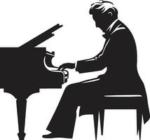 rapsodisch speler vector zwart ontwerp jazz- piano performer zwart vector icoon