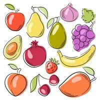 fruit, BES vlak lijn pictogrammen verzameling. groot reeks van pictogrammen. granaatappel, avocado, kers, mango, perzik. vector
