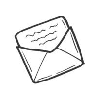 hand- getrokken envelop met brief binnen. tekening geopend envelop met brief binnen. tekening illustratie van mail vector