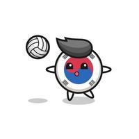 karakter cartoon van de vlag van Zuid-Korea speelt volleybal vector