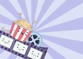 film, films schattig achtergrond, groovy stijl, popcorn, film, voor onderschrift, poster vector