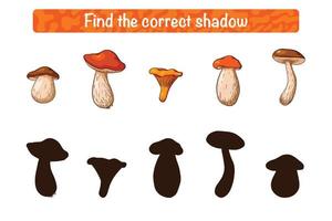 vind het juiste educatieve spel voor eetbare paddenstoelen voor kinderen vector