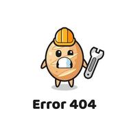 error 404 met de schattige stokbroodmascotte vector