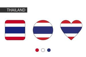 Thailand 3 vormen vierkant, cirkel, hart met stad vlag. geïsoleerd Aan wit achtergrond. vector