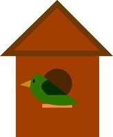 vogel met haar houten nesten doos vector of kleur illustratie