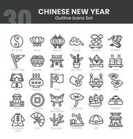 Chinese nieuw jaar pictogrammen bundel. dun schets icoon stijl. vector illustratie