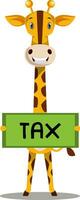 giraffe met belasting teken, illustratie, vector Aan wit achtergrond.