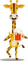 giraffe met bier, illustratie, vector Aan wit achtergrond.