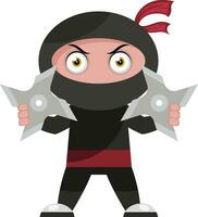 Ninja met shurikens, illustratie, vector Aan wit achtergrond.