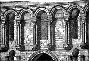 Ingang gevel van van Diocletianus paleis, wijnoogst gravure. vector