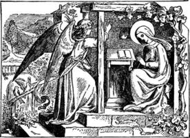 de aankondiging de engel Gabriel verschijnt naar de maagd Maria wijnoogst illustratie. vector