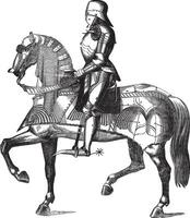ridder Aan een paard wijnoogst gravure vector