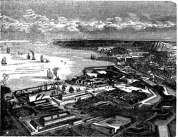 Cherbourg-Otteville, in Normandië, Frankrijk, gedurende de jaren 1890, wijnoogst gravure vector