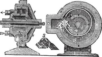 roterend pomp, wijnoogst gravure vector