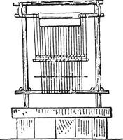 Egyptische weefgetouw, wijnoogst gravure. vector