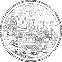 Romeins villa, wijnoogst gravure. vector
