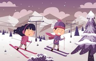 kinderen wintersport activiteit concept vector