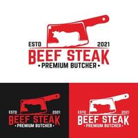 vleesmes met een symbool van koe vintage logo ontwerpsjabloon vector