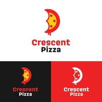 halve maan pizza in vlakke stijl logo ontwerpsjabloon vector