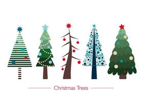 de reeks van vijf vlak gemakkelijk schattig Kerstmis bomen voor Kerstmis decoraties vector