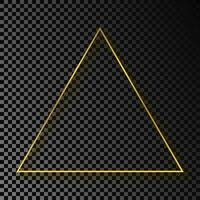 goud gloeiend driehoek kader met schaduw geïsoleerd Aan donker achtergrond. glimmend kader met gloeiend Effecten. vector illustratie.
