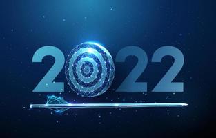 abstracte gelukkig 2022 nieuwjaarswenskaart met pijl in dartbord vector