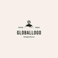 globaal groen blad logo ontwerp retro hipster wijnoogst vector