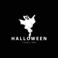 spookachtig geest logo, gemakkelijk halloween tekenfilm duivel ontwerp illustratie sjabloon zwart achtergrond vector