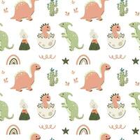 naadloos patroon met schattig dinosaurussen Aan een wit achtergrond. afdrukken voor kinderen kleren, omhulsel papier. vector illustratie