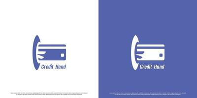 credit kaart hand- logo ontwerp illustratie. silhouet van hand- gebaar Holding bank credit kaart besparing geld buying en verkoop storting debiteren kaart overdracht financiën. gemakkelijk modern vlak icoon concept. vector