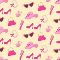 roze kern aantrekkingskracht naadloos patroon. roze patroon met vrouw accessoires, kleding en bedenken cosmetica. vector