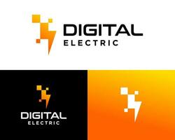 macht bliksem bout elektrisch digitaal pixel technologie logo ontwerp. vector