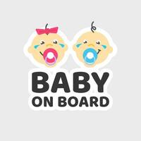 baby Aan bord voorzichtigheid auto sticker of kind in voertuig veiligheid teken vector vlak tekenfilm illustratie, baby meisje en jongen karakter gezichten aankondigen etiket modern ontwerp icoon geïsoleerd beeld