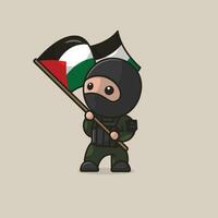 schattig Palestijn vechter met vlag tekenfilm vector illustratie vrijheid Palestina concept icoon geïsoleerd