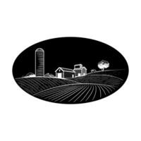 icoon boerderij en water toren in de velden. landbouw, groeit tarwe, groenten vector