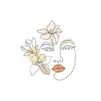 vrouw gezicht, een lijn kunst met magnolia bloemen en bladeren. vrouw getrokken doorlopend stijl, vector voering voor kunstmatig bedrijf