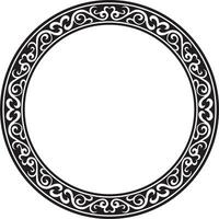vector monochroom Kazachs nationaal ronde patroon, kader. etnisch ornament van de nomadisch volkeren van Azië, de Super goed steppe, Kazachen, Kirgizisch, kalmyks, mongolen, begraven, Turkmenen