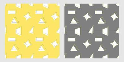 meetkundig patronen met gemakkelijk figuren van driehoek, trapezium, rechthoek, en hun contouren, Aan geel en grijs achtergrond. vector