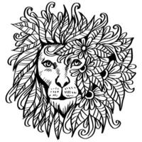 tekening hand- trek van leeuw hoofd decoratief met bloemen element vector