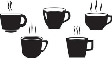 koffie mokken set. reeks van koffie mok silhouetten. koffie mok vector illustraties set.