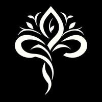 een gestileerde wit bloem Aan een zwart achtergrond. logo ontwerp vector
