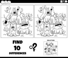 verschillen spel met tekenfilm gehuil honden kleur bladzijde vector
