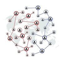 wereld sociaal netwerk. verbinding mensen netto. vector sociaal verbinding internetten, communicatie saamhorigheid, ondersteuning keten koppelingen, wereld netwerken illustratie