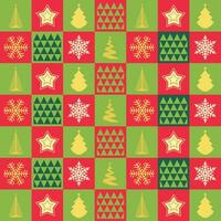 helder Kerstmis patroon met Kerstmis boom, ster, sneeuwvlokken, driehoeken gemaakt in rood en groen kleuren vector